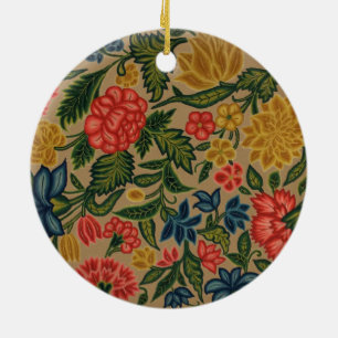 Vintage Crewel Floral Embroidery Pattern Ceramic Ornament