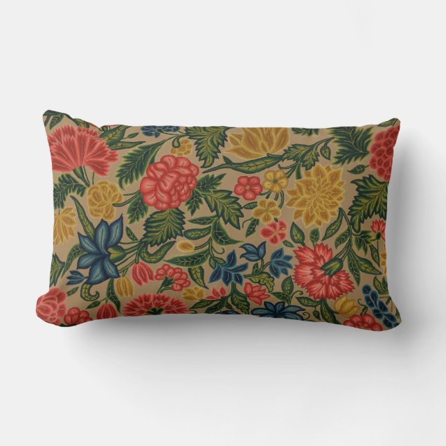 Vintage Crewel Floral Embroidery Pattern Lumbar Pillow (Front)