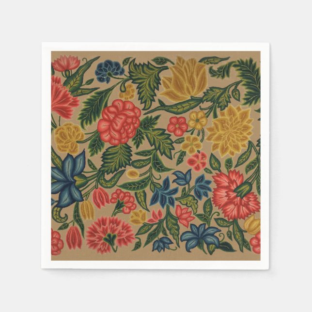 Vintage Crewel Floral Embroidery Pattern Napkin (Front)
