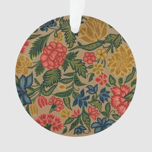 Vintage Crewel Floral Embroidery Pattern Ornament (Front)