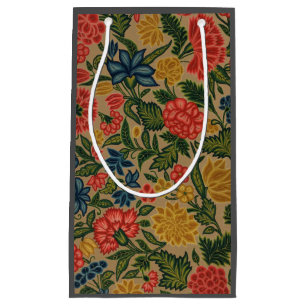 Vintage Crewel Floral Embroidery Pattern Small Gift Bag