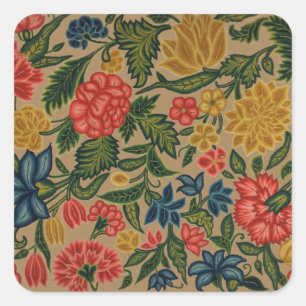 Vintage Crewel Floral Embroidery Pattern Square Sticker