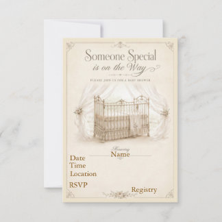 Vintage Crib Baby Shower Invitations