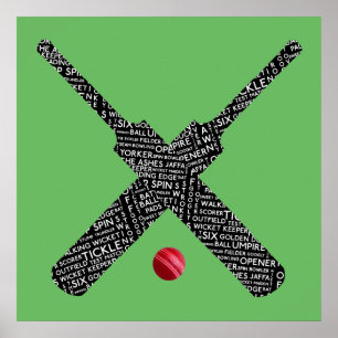 vintage cricket bat and ball typography poster