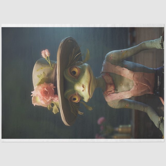 Vintage Cricket with Hat Flowers Decoupage Tissue Paper (Front)