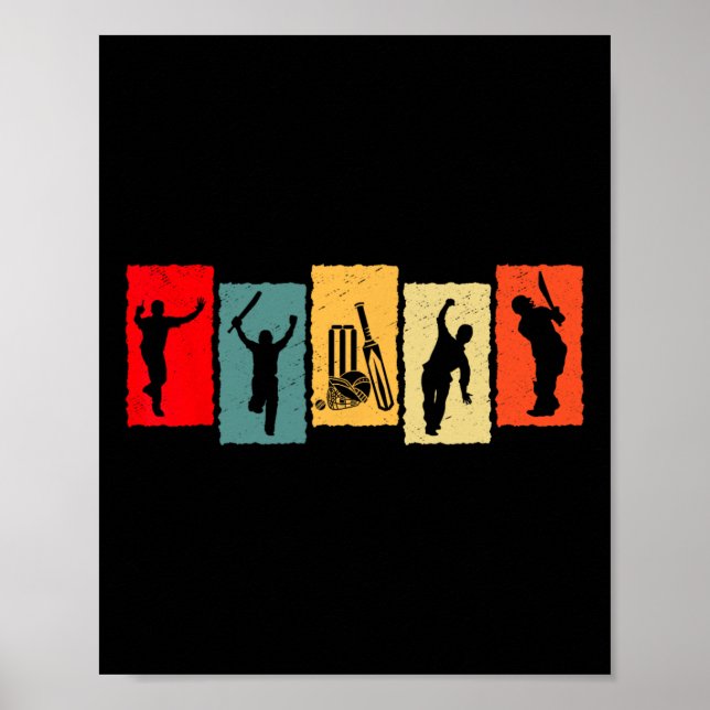 Vintage Cricketer Tter Bowler Retro  Poster (Front)