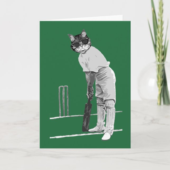 vintage cricketing cat customizable card (Front)