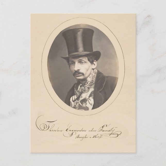 Vintage Criminal Crime Thief & Burglar Mug Shot Postcard (Front)