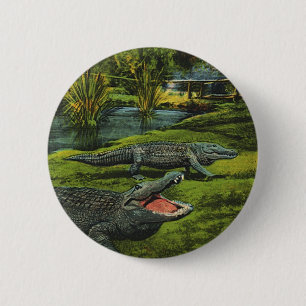 Vintage Crocodiles, Marine Life Reptiles Animals 2 Inch Round Button