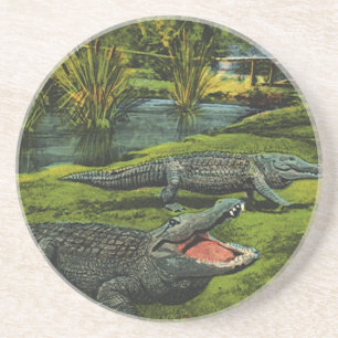 Vintage Crocodiles, Marine Life Reptiles Animals Coaster
