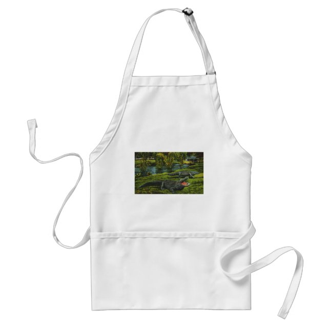 Vintage Crocodiles, Marine Life Reptiles Animals Standard Apron (Front)