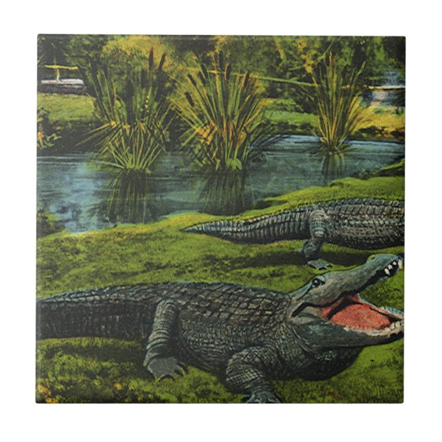 Vintage Crocodiles, Marine Life Reptiles Animals Tile (Front)