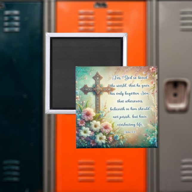 Vintage Cross Bible Verse Floral Easter  Magnet (Creator Uploaded)