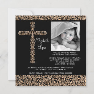 Vintage Cross Photo Baptism Inviation Invitation