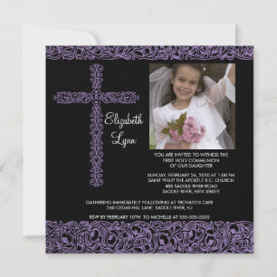 Vintage Cross Photo First Communion Inviation Invitation