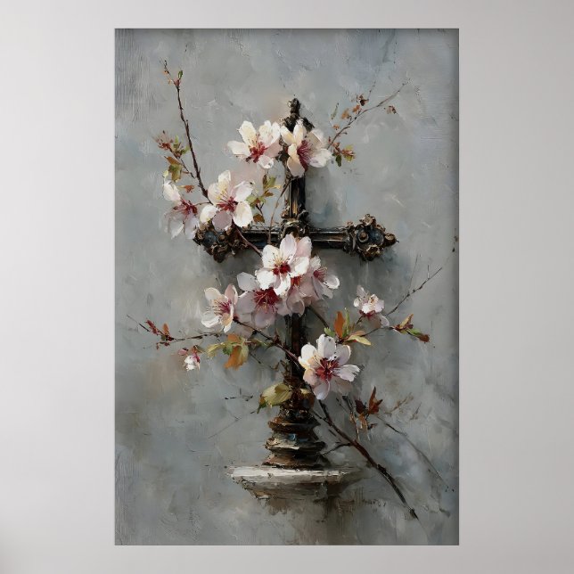 Vintage Cross Wall Art, Easter Christian Spring Poster (Front)