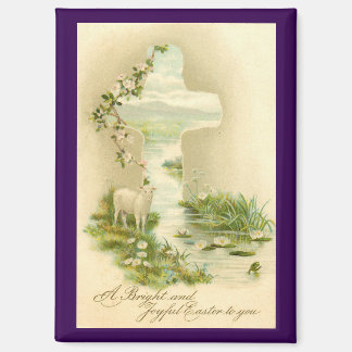 Vintage Cross With Lamb Easter Magnet