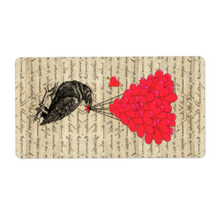Vintage Crow and heart shaped balloons