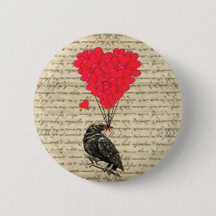 Vintage Crow and heart shaped balloons 2 Inch Round Button