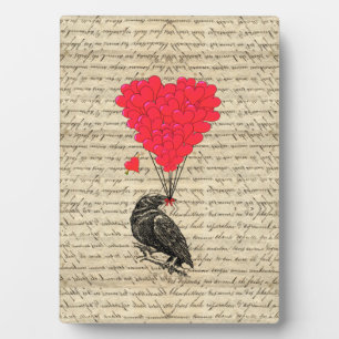 Vintage Crow and heart shaped balloons Plaque