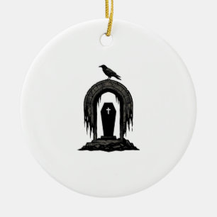 Vintage Crow Cemetery Grave Silhouette Shirt Desig Ceramic Ornament