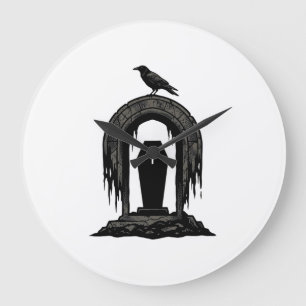 Vintage Crow Cemetery Grave Silhouette Shirt Desig Large Clock