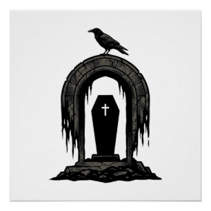 Vintage Crow Cemetery Grave Silhouette Shirt Desig Poster