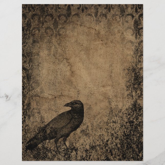 Vintage Crow Halloween Scrapbook Paper (Front)