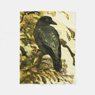Vintage Crow Perched on a branch Theo van Hoytema Fleece Blanket