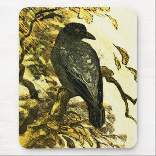 Vintage Crow Perched on a branch Theo van Hoytema Mouse Pad