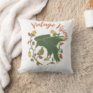 Vintage Crow Visions Throw Pillow