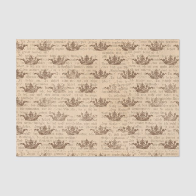 Vintage Crown and German Print Tissue Paper (Front)
