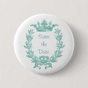 Vintage Crown and Wreath Art - Turquoise 2 Inch Round Button