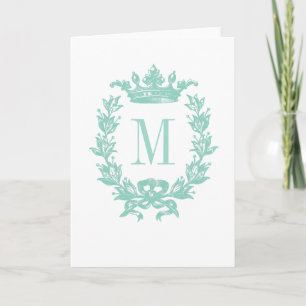 Vintage Crown and Wreath Art - Turquoise Holiday Card