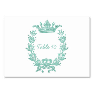 Vintage Crown and Wreath Art - Turquoise Table Number