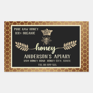 Vintage crown bee honey branch comb honey jar sticker