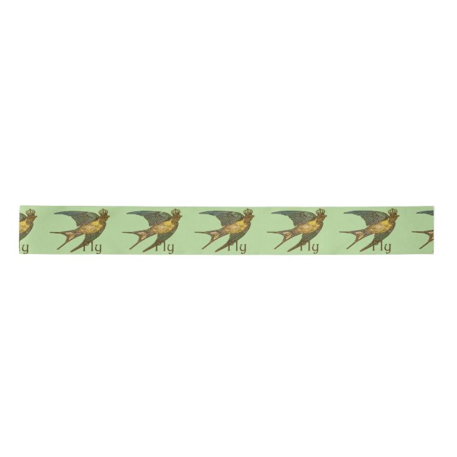 Vintage Crown Bird Pattern Satin Ribbon (Front)
