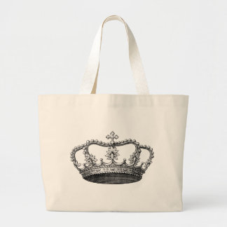 Vintage Crown Black and White Large Tote Bag