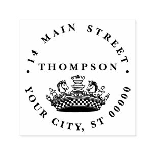 Vintage Crown, Chess Pieces Name Return Address Self-inking Stamp