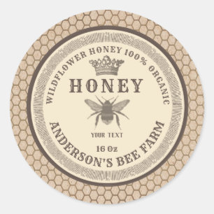 Vintage crown kraft bee honey jar label 