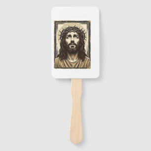 Vintage Crown of Thorns Religious Portrait Hand Fan