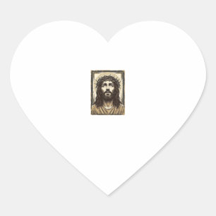 Vintage Crown of Thorns Religious Portrait Heart Sticker