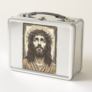 Vintage Crown of Thorns Religious Portrait Metal Lunch Box