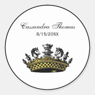 Vintage Crown With Chess Pieces Colour Classic Round Sticker