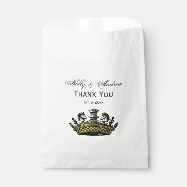 Vintage Crown With Chess Pieces Colour Favour Bag (Front)