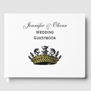 Vintage Crown With Chess Pieces Colour Guest Book