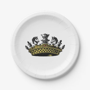 Vintage Crown With Chess Pieces Colour Paper Plate