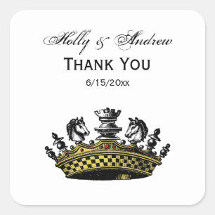 Vintage Crown With Chess Pieces Colour Square Sticker