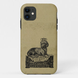 Vintage crowned dachshund dog drawing shabby chic iPhone 11 case