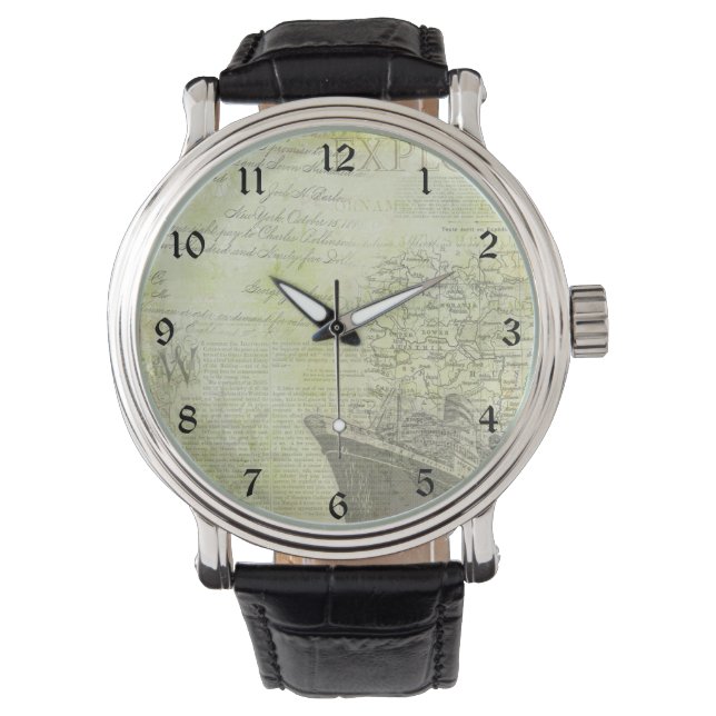 Vintage Cruise Ship, Newspaper Article and Map Watch (Front)